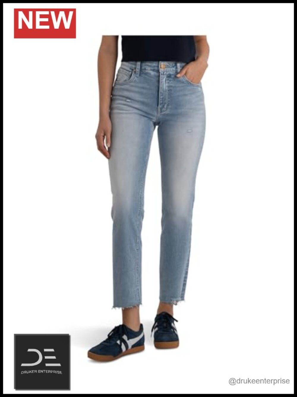 High Rise Mom Jeans Tapered Leg Raw Hem Cotton Blend Stretch